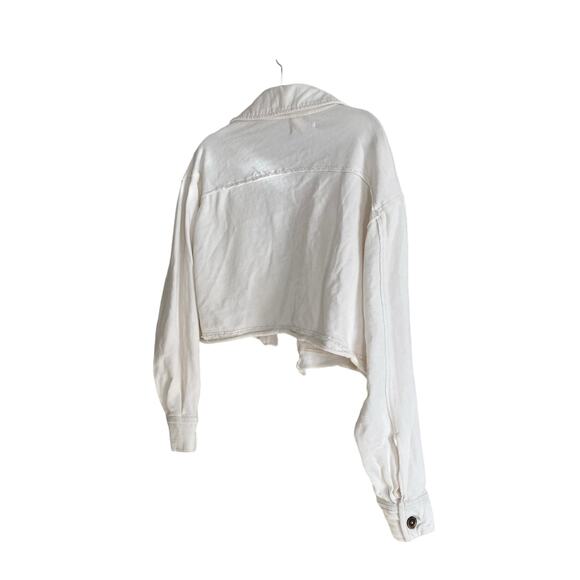Womens We The Free Saturday White Taupe Cropped Distressed Shacket Size Small - Picture 16 of 16
